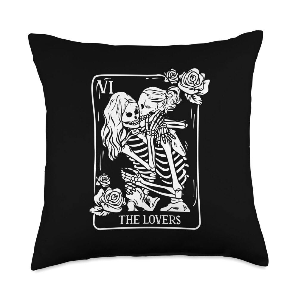 4040 The Lovers Tarot Card Occult Goth Kissing Lesbian Skeleton Throw
